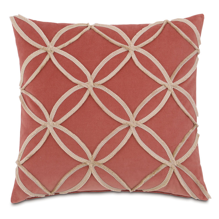 Blush and Cream Cotton Embroidered Square Throw Pillow