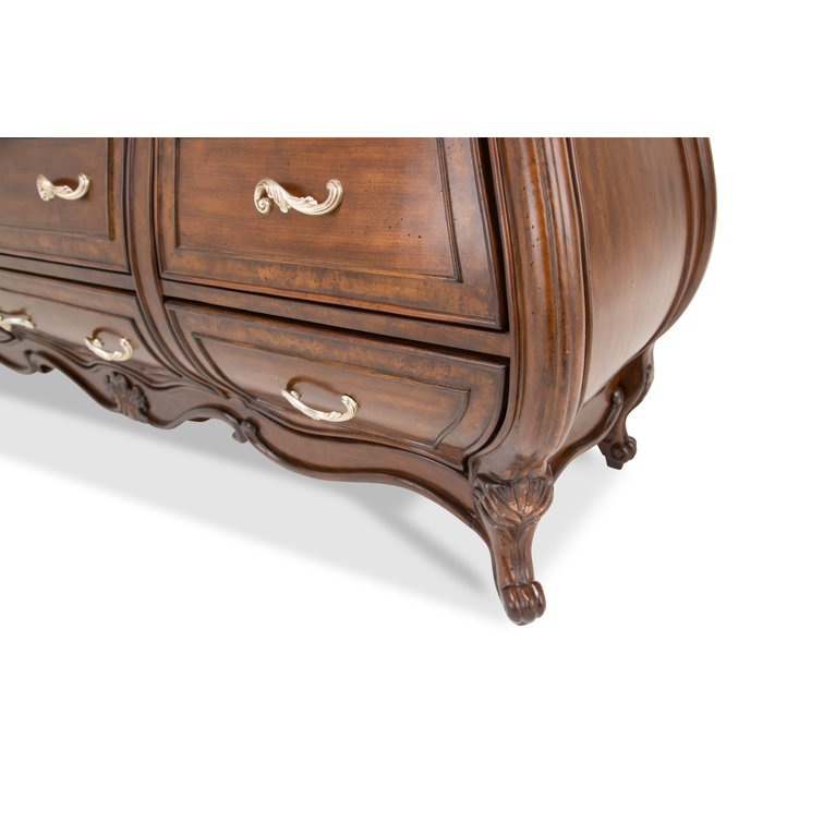 Elegant Transitional 70.5" Light Espresso Dresser with Mirrored Accents