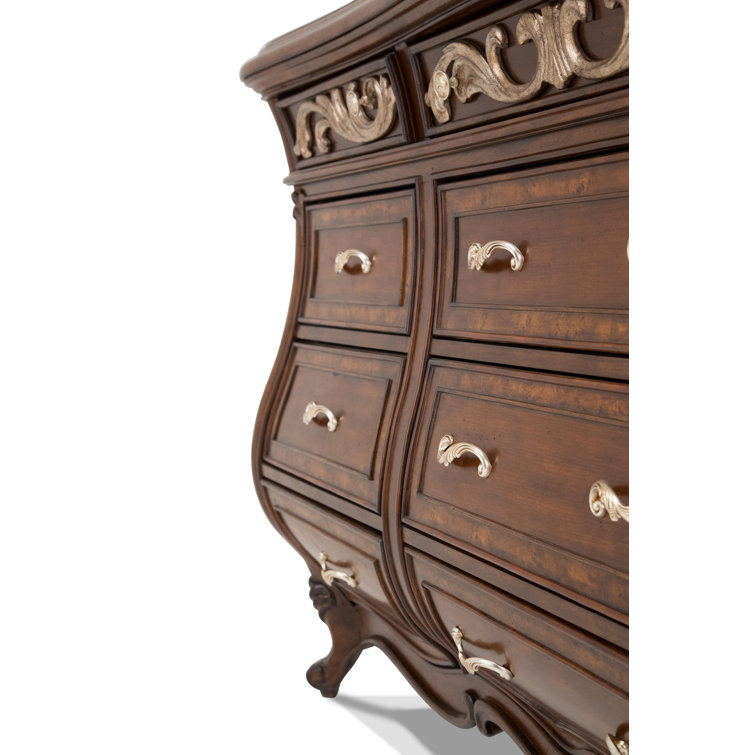 Elegant Transitional 70.5" Light Espresso Dresser with Mirrored Accents
