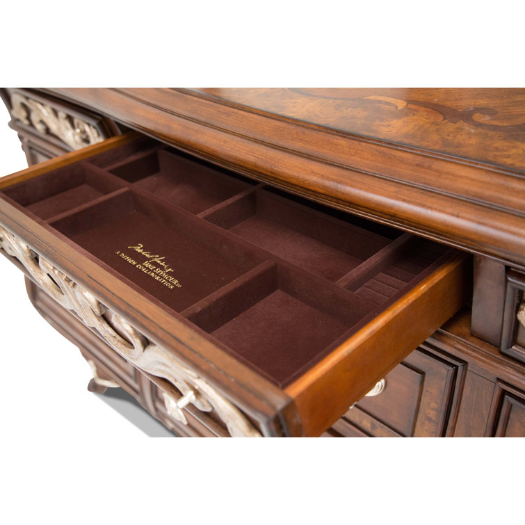 Elegant Transitional 70.5" Light Espresso Dresser with Mirrored Accents