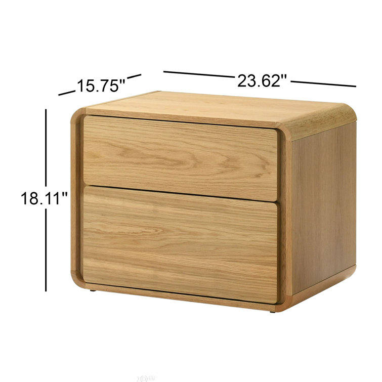 Oak 2-Drawer Solid Wood Nightstand with Rounded Edges