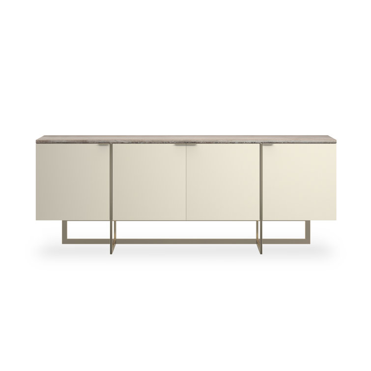 84" White and Sandstone Media Cabinet with Gold Metal Base