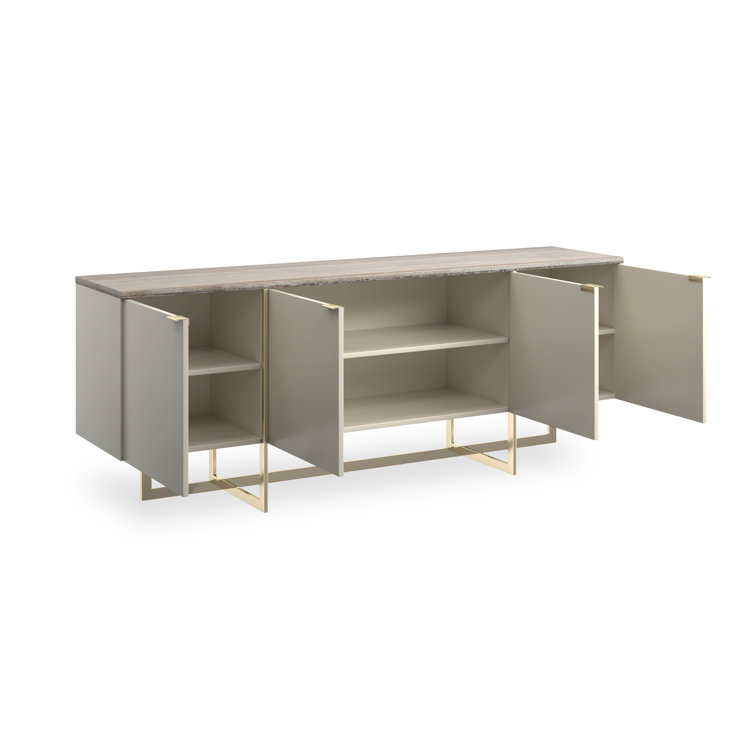 84" White and Sandstone Media Cabinet with Gold Metal Base