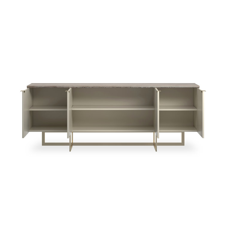 84" White and Sandstone Media Cabinet with Gold Metal Base