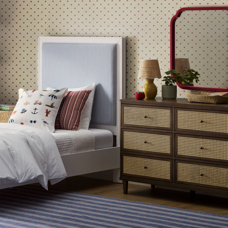 Natural Walnut and Blonde Cane 6-Drawer Dresser with Soft Close