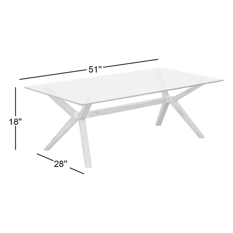 White Rectangular Glass Top Coffee Table with X-Leg Design