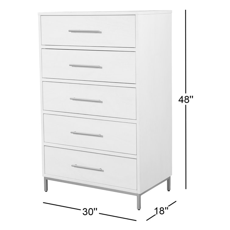 White Vertical 5-Drawer Dresser with Gold Accents
