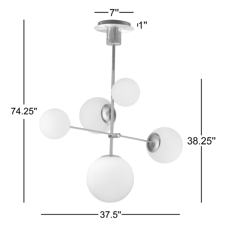 Vesper Satin Brass & Black 5-Light Globe Pendant with Satin White Glass