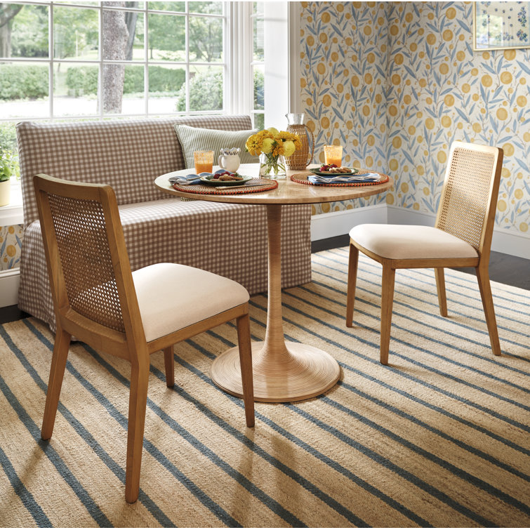 Blue and Beige Stripe Handwoven Wool 9' x 12' Rug