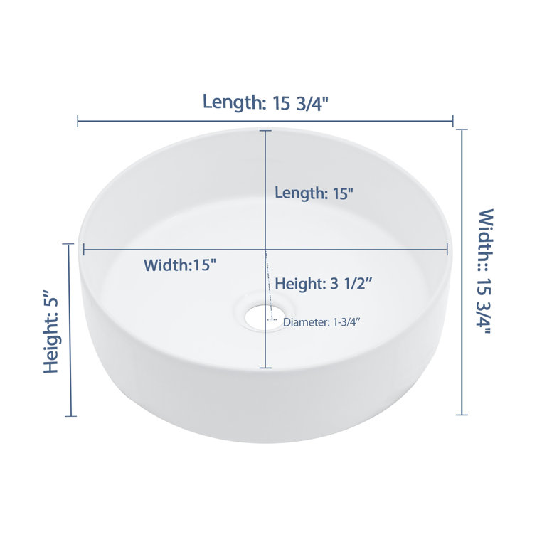 16" White Round Ceramic Vessel Bathroom Sink