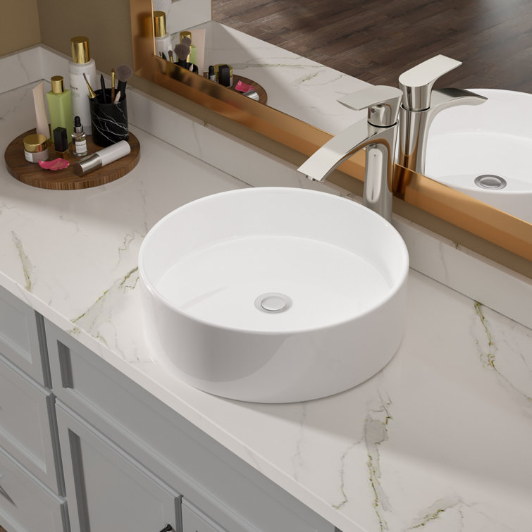 16" White Round Ceramic Vessel Bathroom Sink