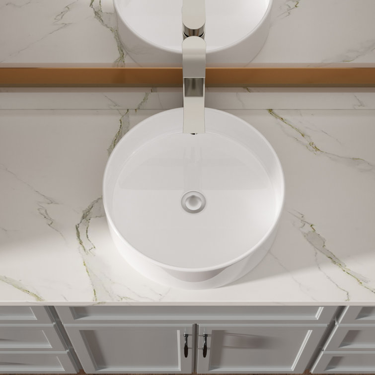 16" White Round Ceramic Vessel Bathroom Sink
