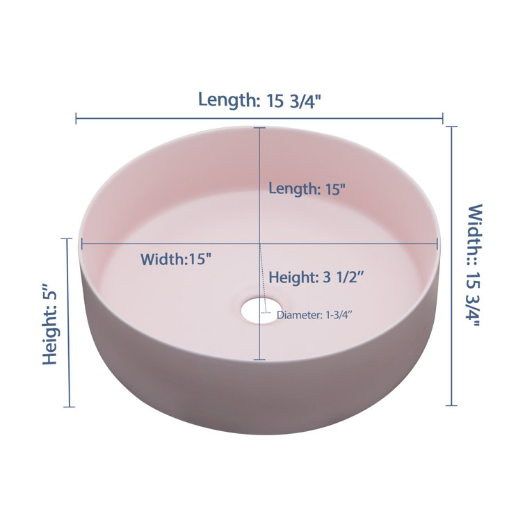 16" Pink Round Ceramic Vessel Bathroom Sink