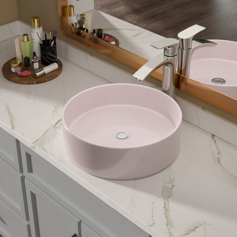 16" Pink Round Ceramic Vessel Bathroom Sink
