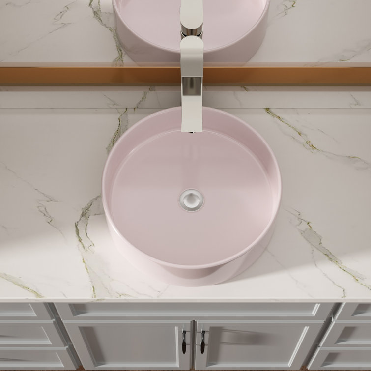 16" Pink Round Ceramic Vessel Bathroom Sink