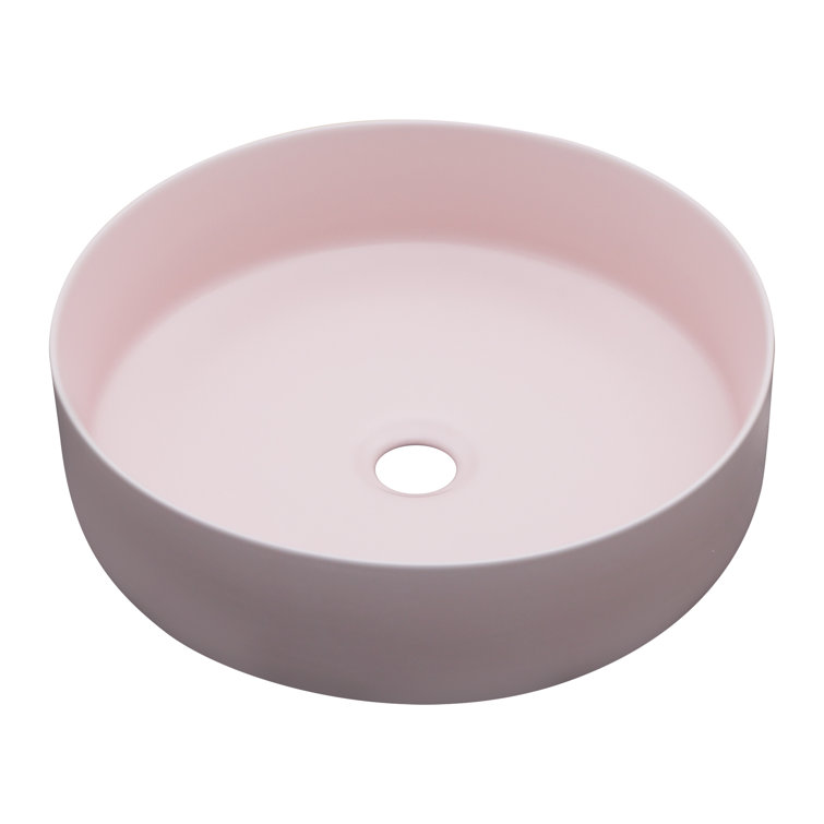 16" Pink Round Ceramic Vessel Bathroom Sink