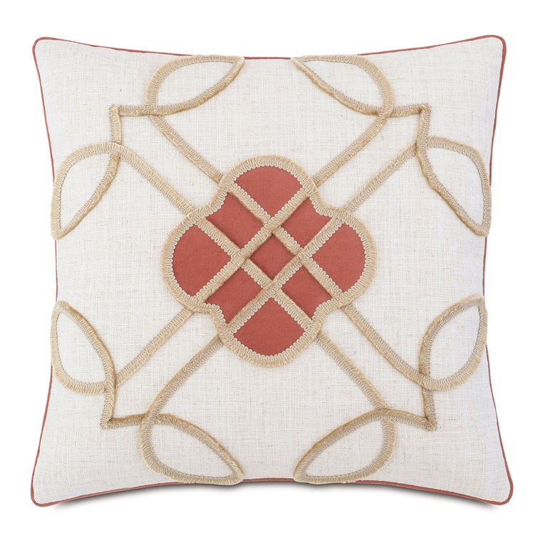 Cream and Blush Embroidered Square Throw Pillow with Appliques