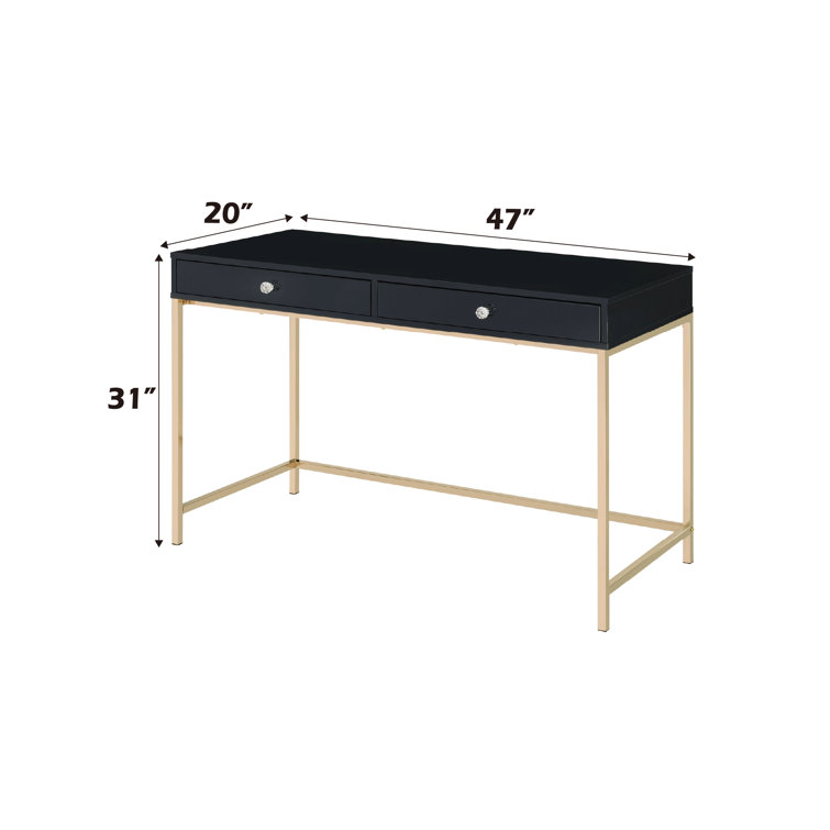 Luxor High Gloss Black & Gold 62" Writing Desk with Drawers