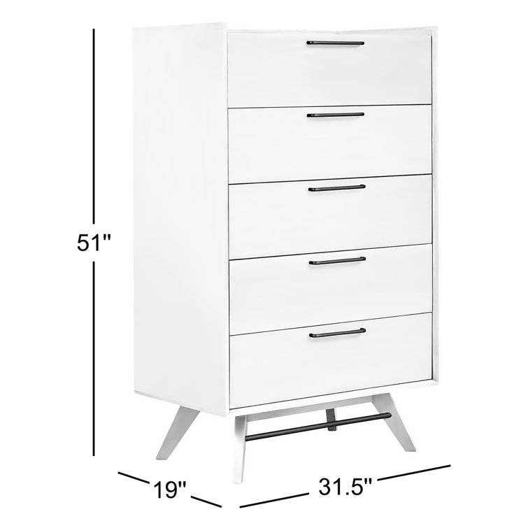 Gray Mid-Century Modern 5-Drawer Vertical Dresser