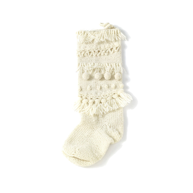 Cream Hand Knit Bohemian Holiday Stocking