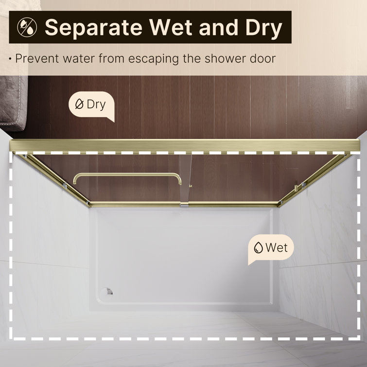 Elegant Brushed Gold Semi-Frameless Sliding Shower Door with Clear Tempered Glass