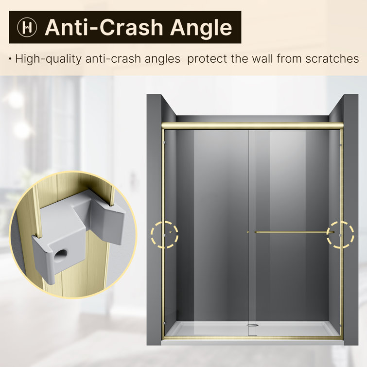 Elegant Brushed Gold Semi-Frameless Sliding Shower Door with Clear Tempered Glass