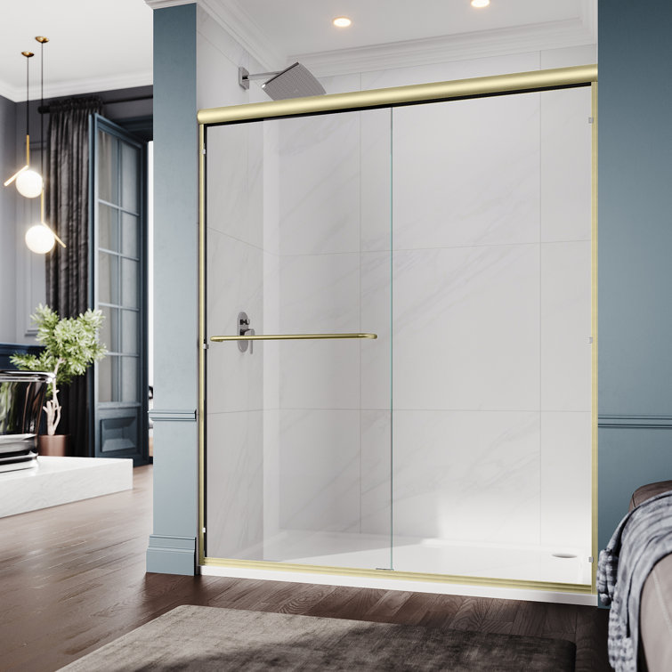Elegant Brushed Gold Semi-Frameless Sliding Shower Door with Clear Tempered Glass