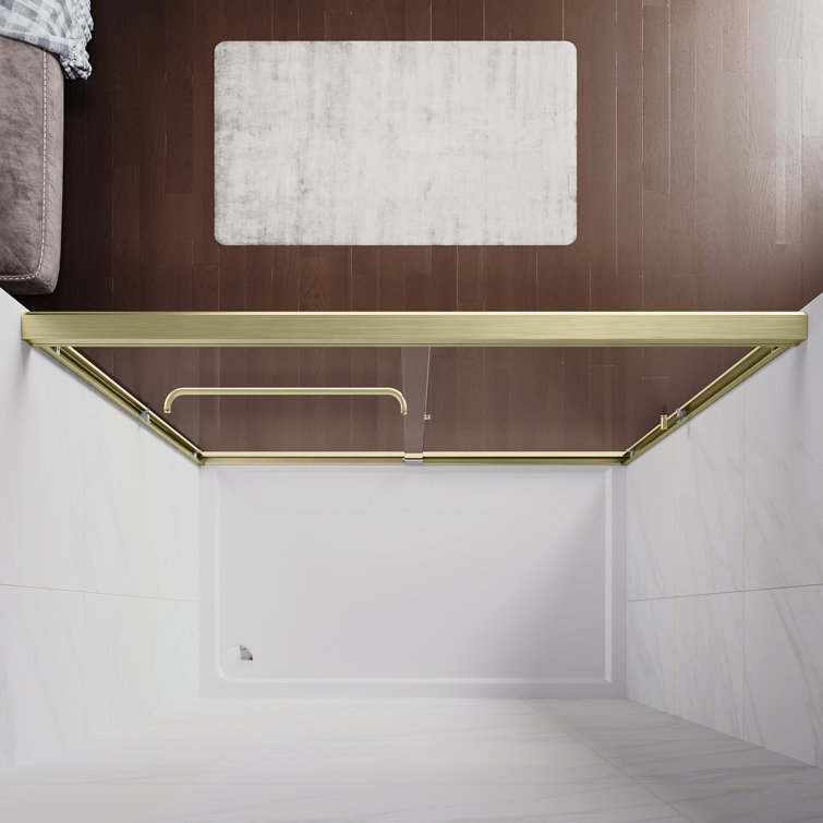 Elegant Brushed Gold Semi-Frameless Sliding Shower Door with Clear Tempered Glass