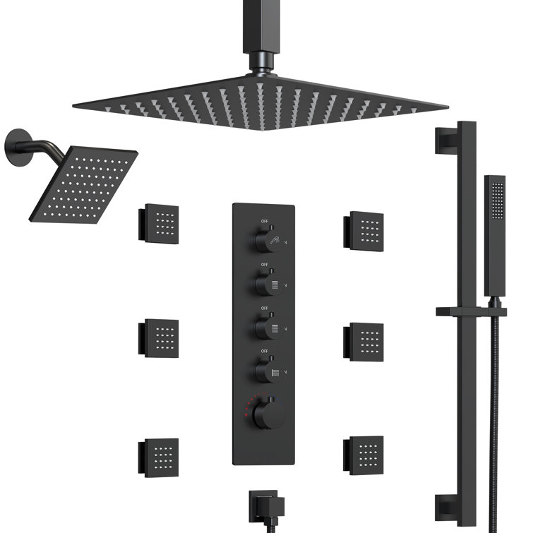 Matte Black Dual Shower System with Adjustable Body Jets