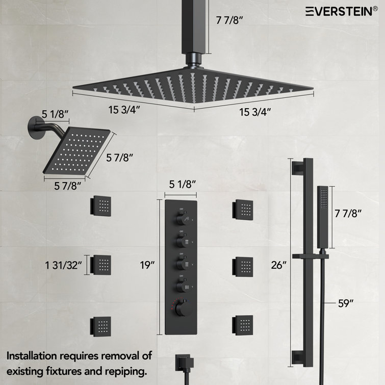 Matte Black Dual Shower System with Adjustable Body Jets