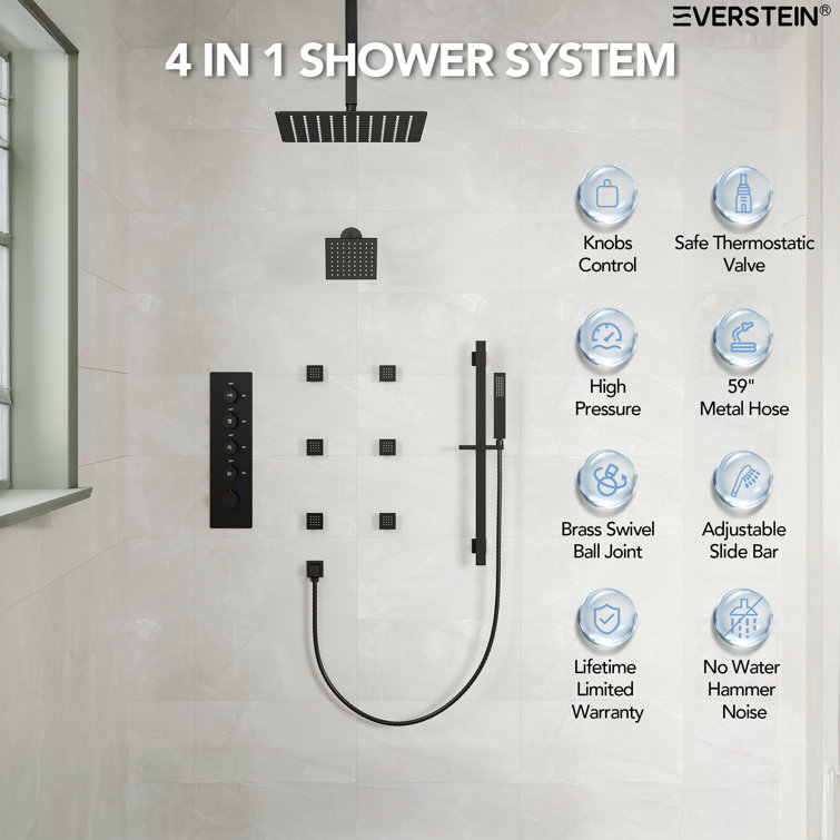 Matte Black Dual Shower System with Adjustable Body Jets