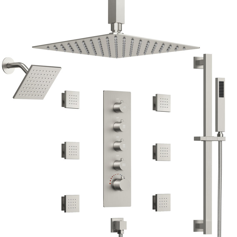 DualJetSpa 16" & 6" Brushed Nickel Dual Shower Head System with Body Jets