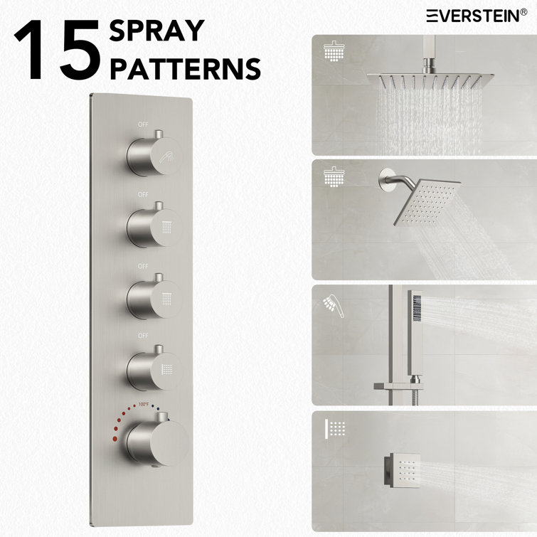DualJetSpa 16" & 6" Brushed Nickel Dual Shower Head System with Body Jets
