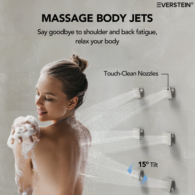 DualJetSpa 16" & 6" Brushed Nickel Dual Shower Head System with Body Jets
