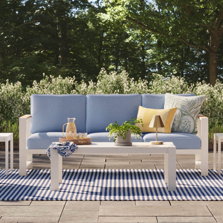 Blue and Beige Handwoven Stripe Synthetic 4' x 6' Rug