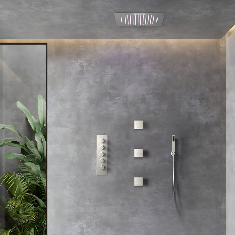 20" Brushed Nickel LED Ceiling Mount Shower System with Bluetooth