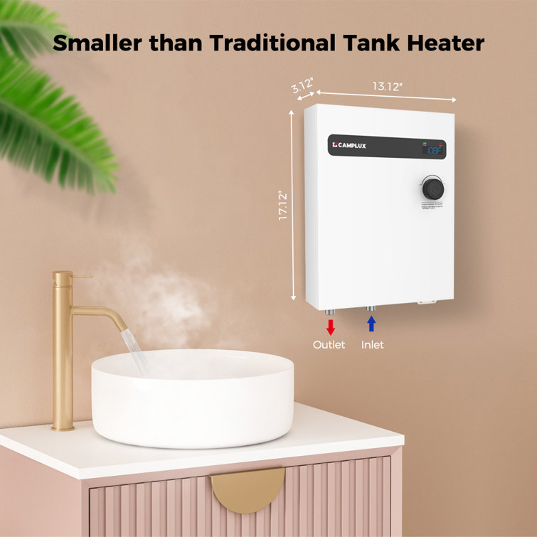 Camplux 18kW White Electric Tankless Water Heater with Digital Display