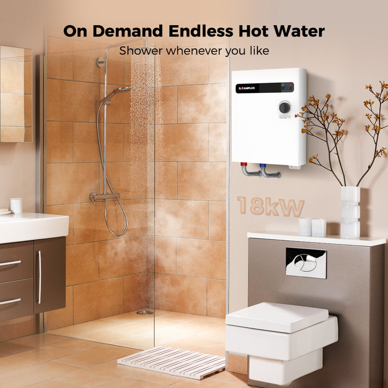 Camplux 18kW White Electric Tankless Water Heater with Digital Display