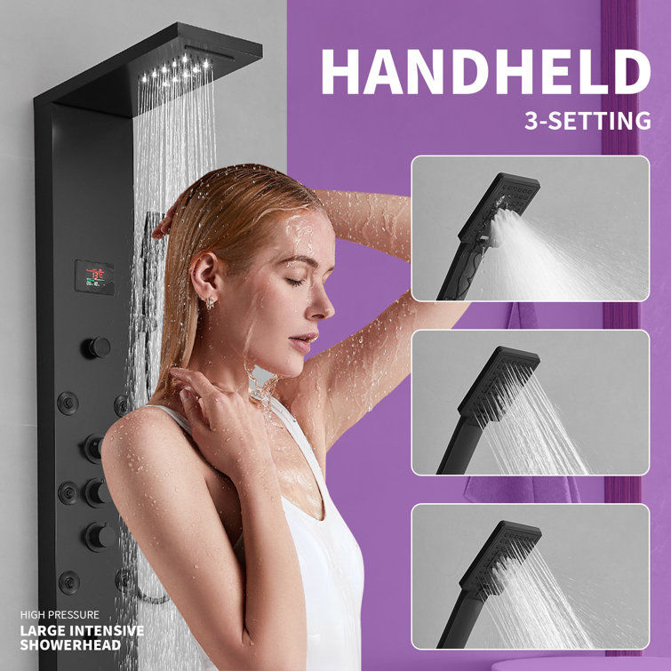 Matte Black 59'' Multi-Function Shower Panel System