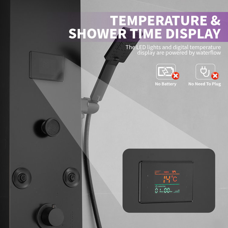 Matte Black 59'' Multi-Function Shower Panel System