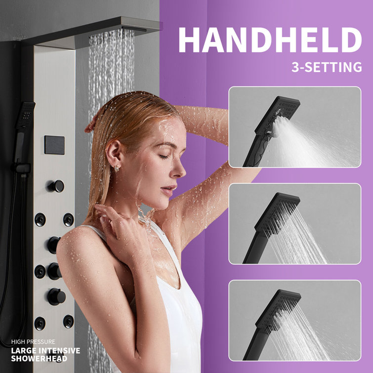 Black Nickel 5-Jet Rainfall Shower Panel System with Handheld Shower