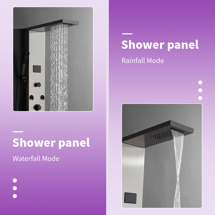 Black Nickel 5-Jet Rainfall Shower Panel System with Handheld Shower