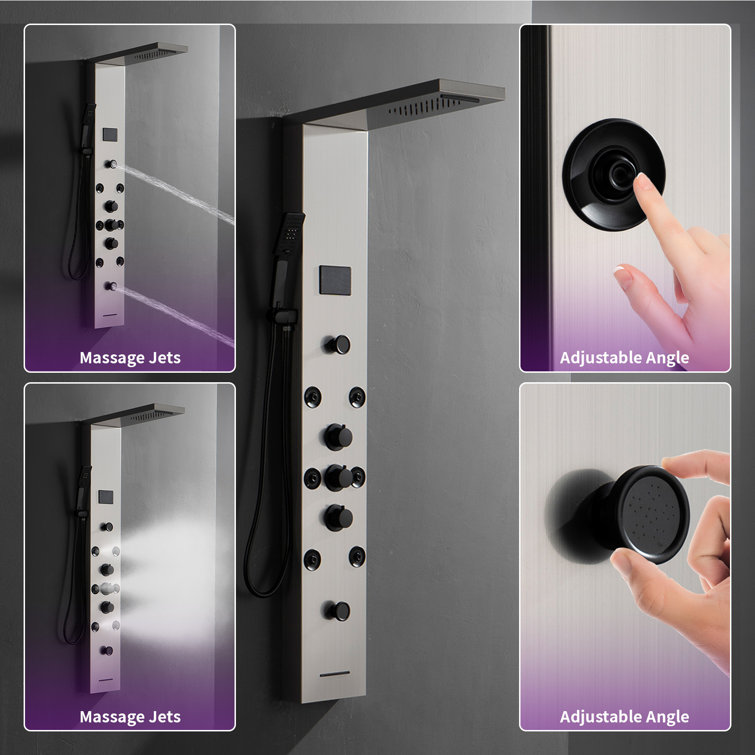 Black Nickel 5-Jet Rainfall Shower Panel System with Handheld Shower
