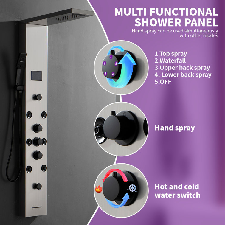 Black Nickel 5-Jet Rainfall Shower Panel System with Handheld Shower