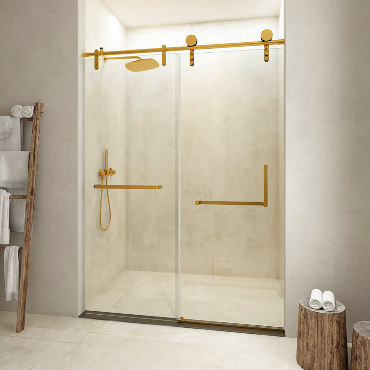 Golden Frameless Sliding Glass Shower Door with Stainless Steel Hardware
