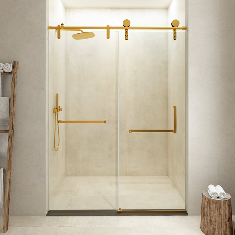 Golden Frameless Sliding Glass Shower Door with Stainless Steel Hardware