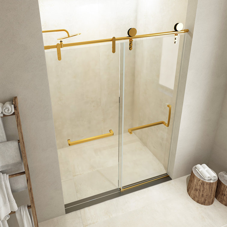 Golden Frameless Sliding Glass Shower Door with Stainless Steel Hardware