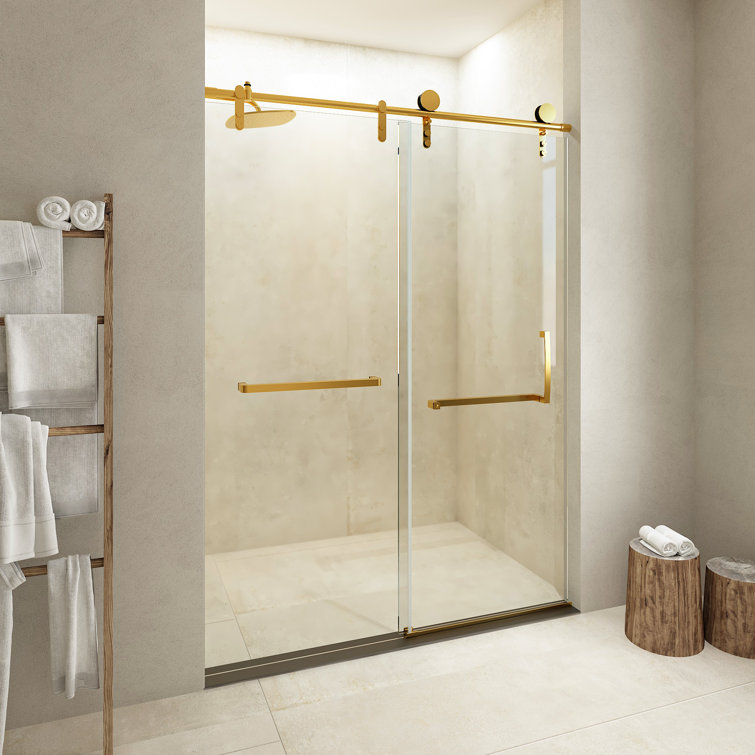 Golden Frameless Sliding Glass Shower Door with Stainless Steel Hardware