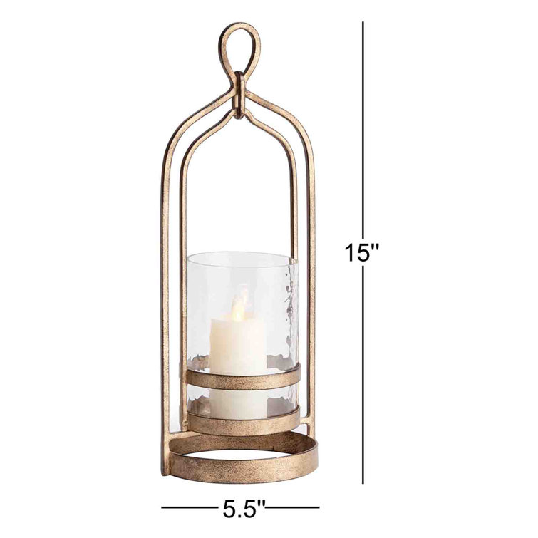 Amara Small Hammered Glass and Iron Hurricane Lantern