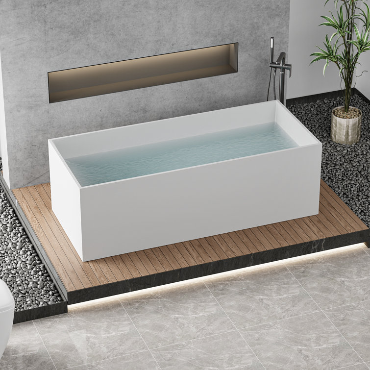 67'' White Solid Surface Freestanding Soaking Bathtub